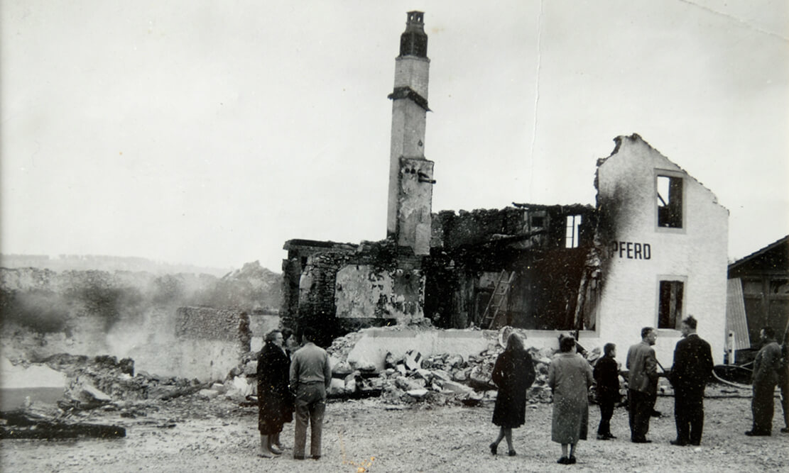 Die Brandruine 1959 in Le Roselet
